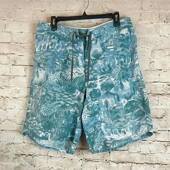 Patagonia Men’s Size 36 Board Shorts Nylon Teal Blue Lace Up Pocket Unlined Swim - Picture 1 of 6